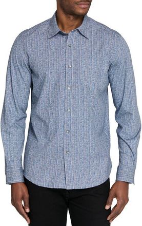 W.R.K Reworked Slim Fit Crosshatch Print Cotton Button-Up Shirt in Indigo at Nordstrom, Size Xx-Large