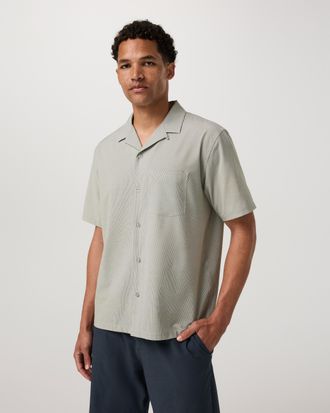 Vuori Clothing Short Sleeve Bridge Shirt - Camp Collar | Herb Micro Stripe | Medium
