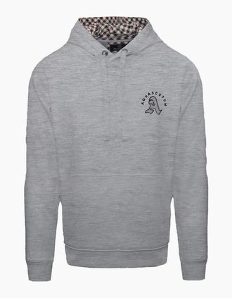 Aquascutum Mens Hooded Neck Long Sleeve Sweatshirt with Kangaroo Pocket - Grey - Size: 2X large