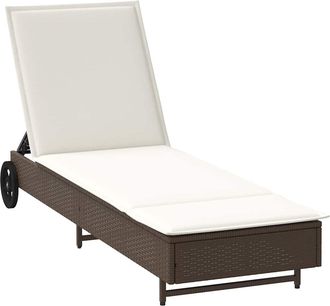 vidaXL Vidaxl - Lettino Prendisole Con Ruote E Cuscino In Polyrattan Marrone