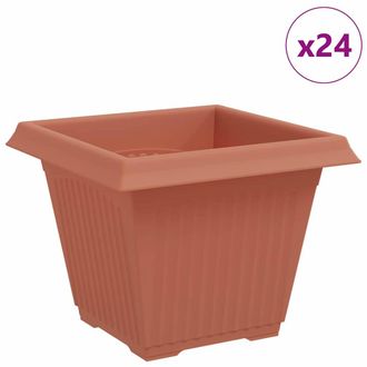 vidaXL Maceta Cuadrada Para Flores 24 Pcs Rojo Ladrillo Pl&aacute;stico Vidaxl