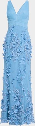 Aidan Mattox Embroidered Floral Applique Gown