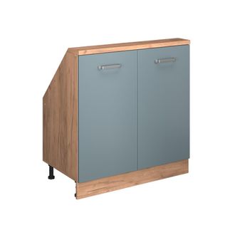 Vicco Armario De Cocina Para Techo Inclinado R-line, Roble Azul-gris-dorado, 80 Cm Con 2 Puertas, Vicco