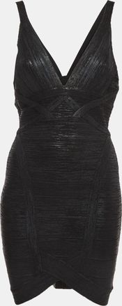 H&eacute;rve L&eacute;ger Black Knit Bandage Zip Up Mini Dress