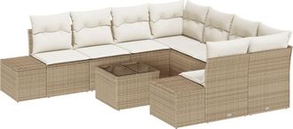 vidaXL Garden Sofa Set 9 pcs Beige Poly rattan Vidaxl