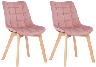 Clp Set de 2 sillas con patas de madera y asiento en Terciopelo Rosado