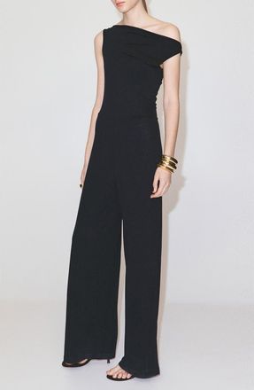 Mango Draped Asymmetrical Jumpsuit in Black Grey at Nordstrom, Size X-Small
