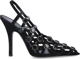 The Attico Crystal Detail Heel D&egrave;collet&eacute; - Dames - Pumps - Zwart - 37 EU - Leer - Schoenen