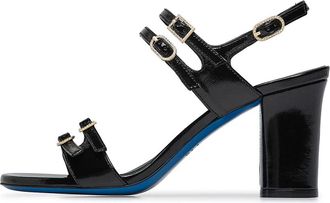 Loriblu Muiltjes van zwart glanzend leer met bandjes - Dames - Sandalen met hakken - Zwart - 41 EU - Leer - Schoenen