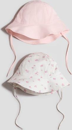 H&M 2-pack Cotton Sun Hats in Light Pink/floral at Nordstrom, Size 9-12 M