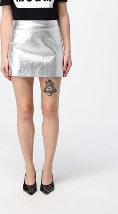 Msgm Minigonna a tubino slim fit in pelle sintetica laminata effetto argento