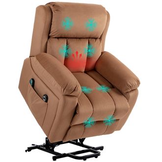 HOMCOM Lift Chair Riser and Recliner Chair with Vibration Massage - Heat - Brown | TJ Hughes