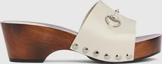 Gucci Womens Platform Clog With Horsebit, Beige, Leather