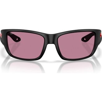 Costa Schoolie 56mm Polarized Rectangular Sunglasses in Matte Black /Rose 580P at Nordstrom