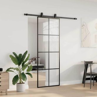 Berkfield Home Sliding Door with Hardware Set Black 76x205 cm ESG Glass