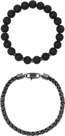 Mr.Ettika Matte Black Bead & Chain Bracelet Set in Onyx at Nordstrom