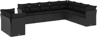 vidaXL Vidaxl - Set De Sof&aacute;s De Jard&iacute;n 10 Pzas Cojines Rat&aacute;n Sint&eacute;tico Negro