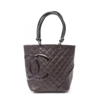 Chanel Brown Leather Patent Leather Handbag Tote Bag (Pre-Owned)