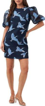 Trina Turk Ringo Puff Sleeve Crane Dress in Ink Multi at Nordstrom, Size 10