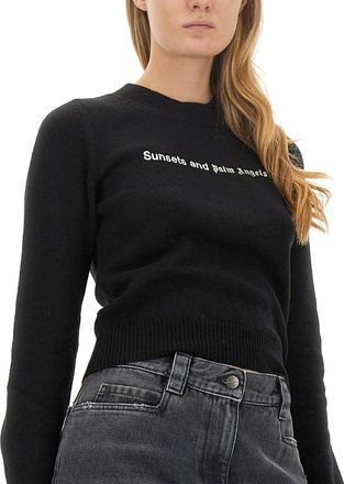 Palm Angels Merino Wool Blend Cropped Sweater - Black