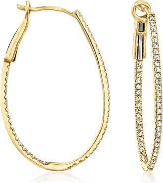 Ross-Simons Diamond Inside-Outside Oval Hoop Earrings in 14kt Yellow Gold