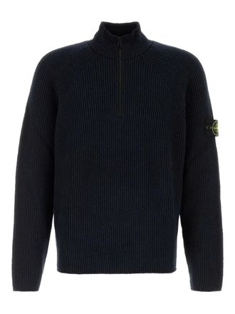 Stone Island Maglione a coste con mezza zip - Blu