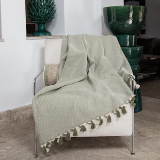 Febronie Set de 2 mantas algod&oacute;n 160x250 verde aceituna