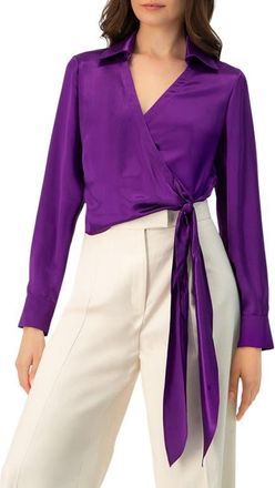 Ivonne Wrap Satin Blouse with Tie Detail in Purple at Nordstrom, Size 10