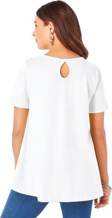 Roaman's Plus Size Ultimate Cotton V-Neck Short Sleeve Tunic in White at Nordstrom, Size Medium