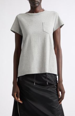 sacai Mixed Media Pleated Poplin & Jersey Pocket T-Shirt in Light Gray/white at Nordstrom, Size 3