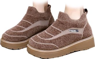 Generic Womens Slip-On Snow Boots, Round Toe Thermal Walking Ankle Boots with Plush Lining, Non-Slip Casual Walking Shoes for Winter (Brown,3.5)