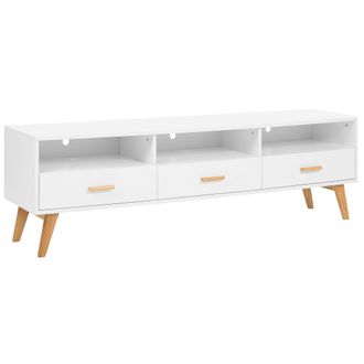 Beliani Beliani - Mueble Tv Blanco Con Madera Clara 55 X 180 X 40 Cm Con Estantes Y Cajones