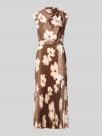 s.Oliver Black Label Regular Fit Satinkleid mit Plissee in Mittelbraun, Gr&ouml;&szlig;e 34