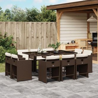 vidaXL Set Comedor De Jard&iacute;n 11 Pzas Y Cojines Rat&aacute;n Sint&eacute;tico Marr&oacute;n Vidaxl