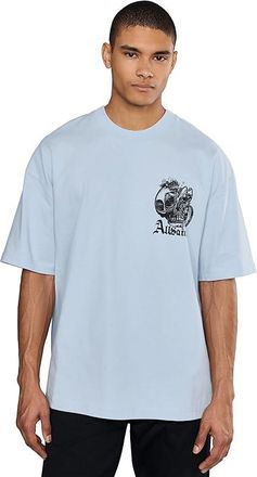 AllSaints Panhead Short Sleeve Crew Mens T Shirt Villa Blue : 2XL, Cotton