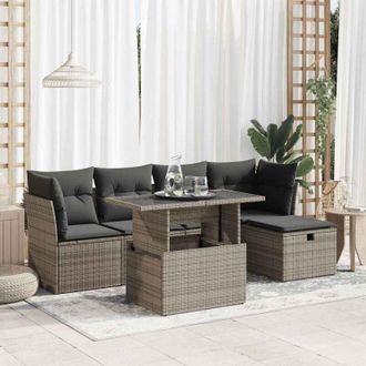 vidaXL Vidaxl - Set De Muebles De Jard&iacute;n 6 Pzas Y Cojines Rat&aacute;n Sint&eacute;tico Gris