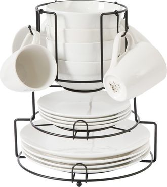Gibson Home 17-Piece Porcelain Dinnerware Set for 4 with Metal Rack in White at Nordstrom