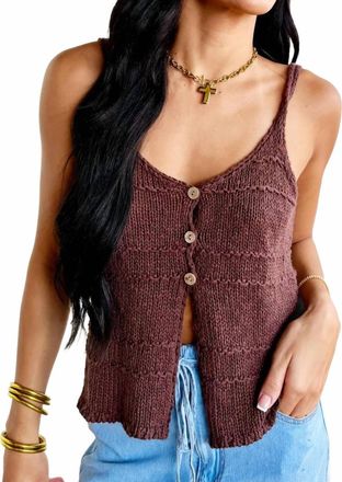 Mustard Seed Womens Tiered Textured Button-Front Sweater Knit Camisole In Dusty Wood
