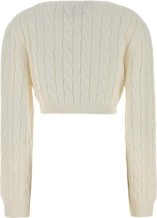 Prada Womens Cable-Knit Cotton Sweater White