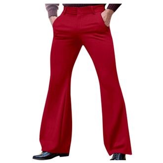 Generic Trousers for Men Casual Flare Pants with Pockets Retro Solid Colour Bottoms Vintage High Waist Trouser Slim Fit Stretch Pant Mens Dressy Clothes Y2K S