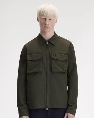 Fred Perry Mens 408 Overshirt in Dark Green Nylon - Size X-Large