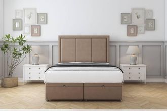 Comfort Beds Savoy Plush Ottoman Bed Base-26 Strutted Headboard in Taupe | Size: Single