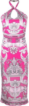 Versace Barocco-print cut-out midi dress - women - Viscose/Viscose - 38 - Pink