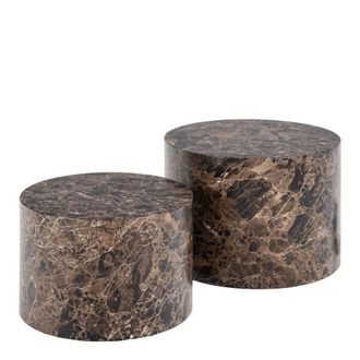 Furniture To Go Dice Round Coffee Table Set of 2 in Brown Marble & Delhi Rough Paper