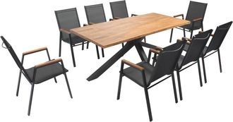 Oviala Mesa de jard&iacute;n de acacia y aluminio con 8 sillones