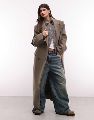 Weekday Logan - Cappotto oversize in misto lana color tortora m&eacute;lange-Marrone
