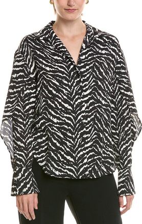 Halston Heritage Printed Ruffle Sleeve V-Neck Blouse