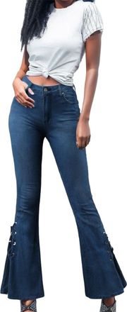 Generic Pull on Wide Leg Jeans for Women Ladies High Waist Trousers with Multiple Pockets, Straight Tube, Loose Fit Jeans Plus Size Everyday Wear