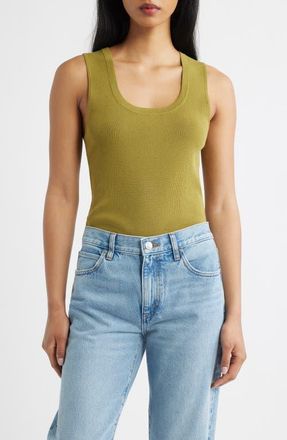 Mango Sleeveless Rib Top in Green at Nordstrom, Size X-Large