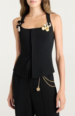 Cinq &agrave; Sept Aliana Brooch Detail Vest in Black at Nordstrom Rack, Size X-Small